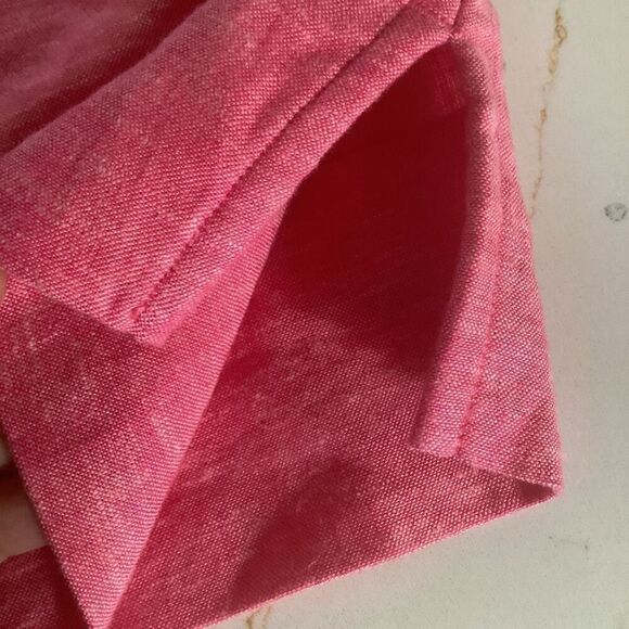 Lands End Linen Blend Top Tunic Sz 1X 3/4 Sleeve Pockets Notch Neck Red - Picture 11 of 11